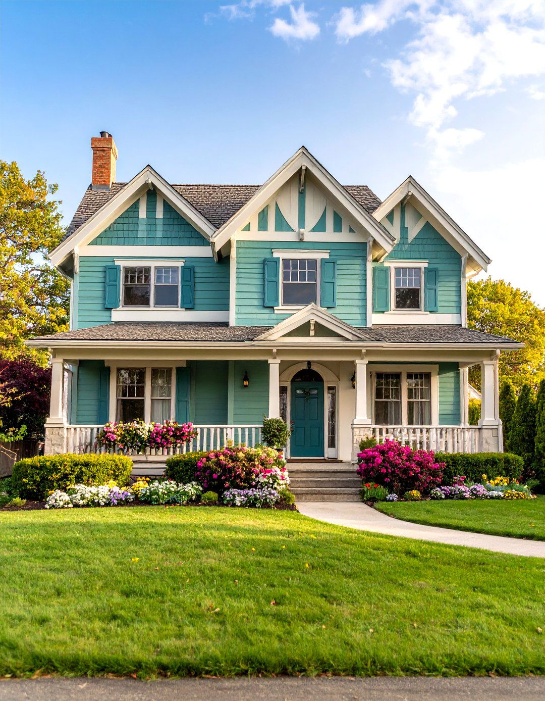 Pine Green Tudor with Stucco Accents - 25 Dark Green Exterior Paint Color Schemes