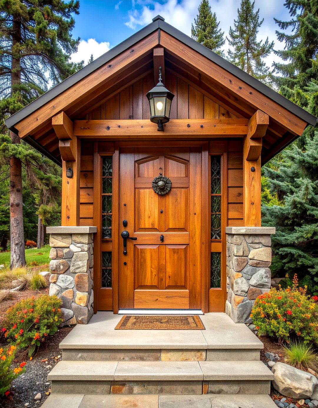 Pine Needle Green with Rustic Iron Details - 25 Dark Green Front Door Ideas