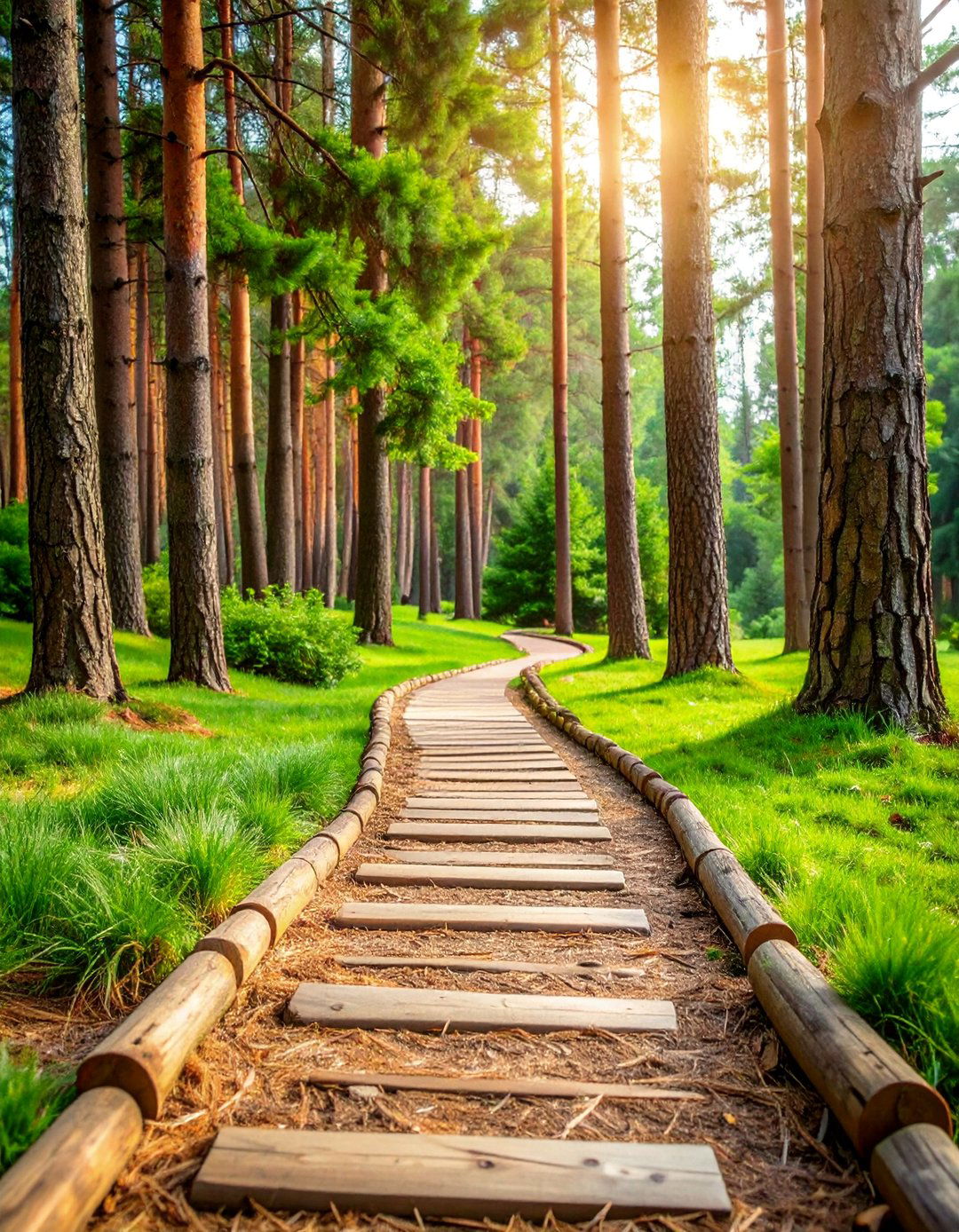 Pine Needle Path with Log Edging - 25 Garden Path Ideas