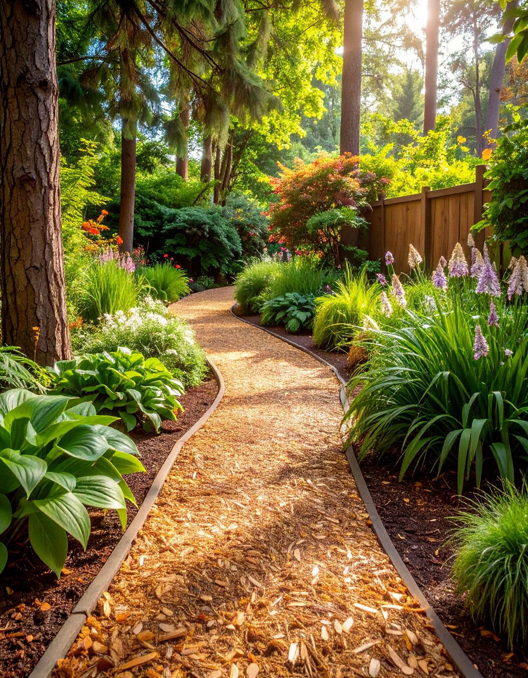 Pine Needle Path with Woodland Plantings - 25 Farmhouse Walkway Ideas
