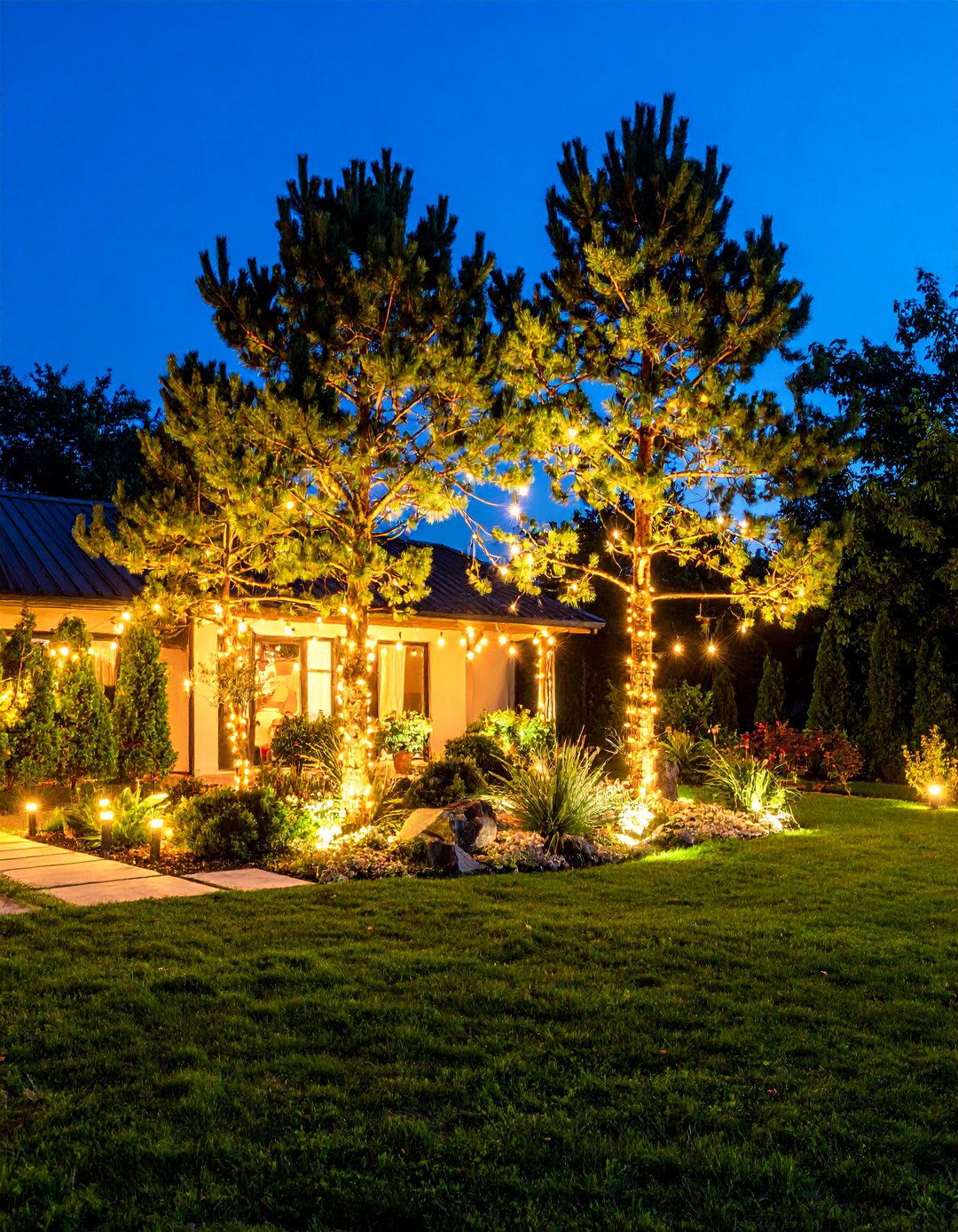 Pine Tree Lighting Display Garden - 25 Pine Tree Landscape Ideas