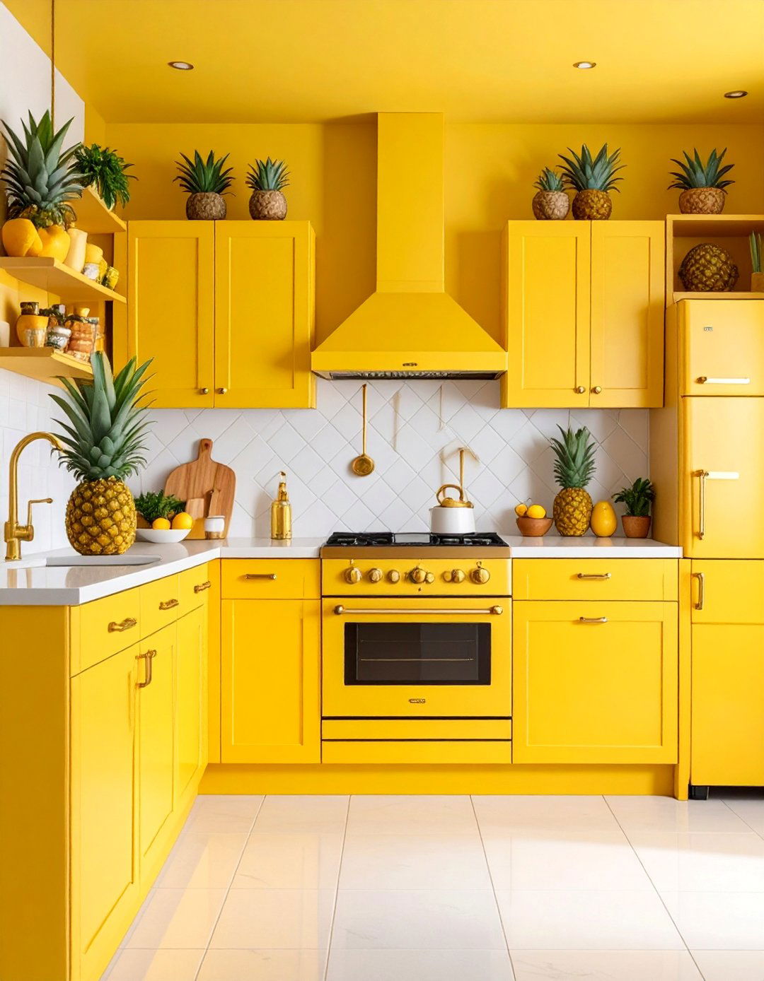 Pineapple Plantation Kitchen with Golden Accents - 25 Tropical Kitchen Ideas