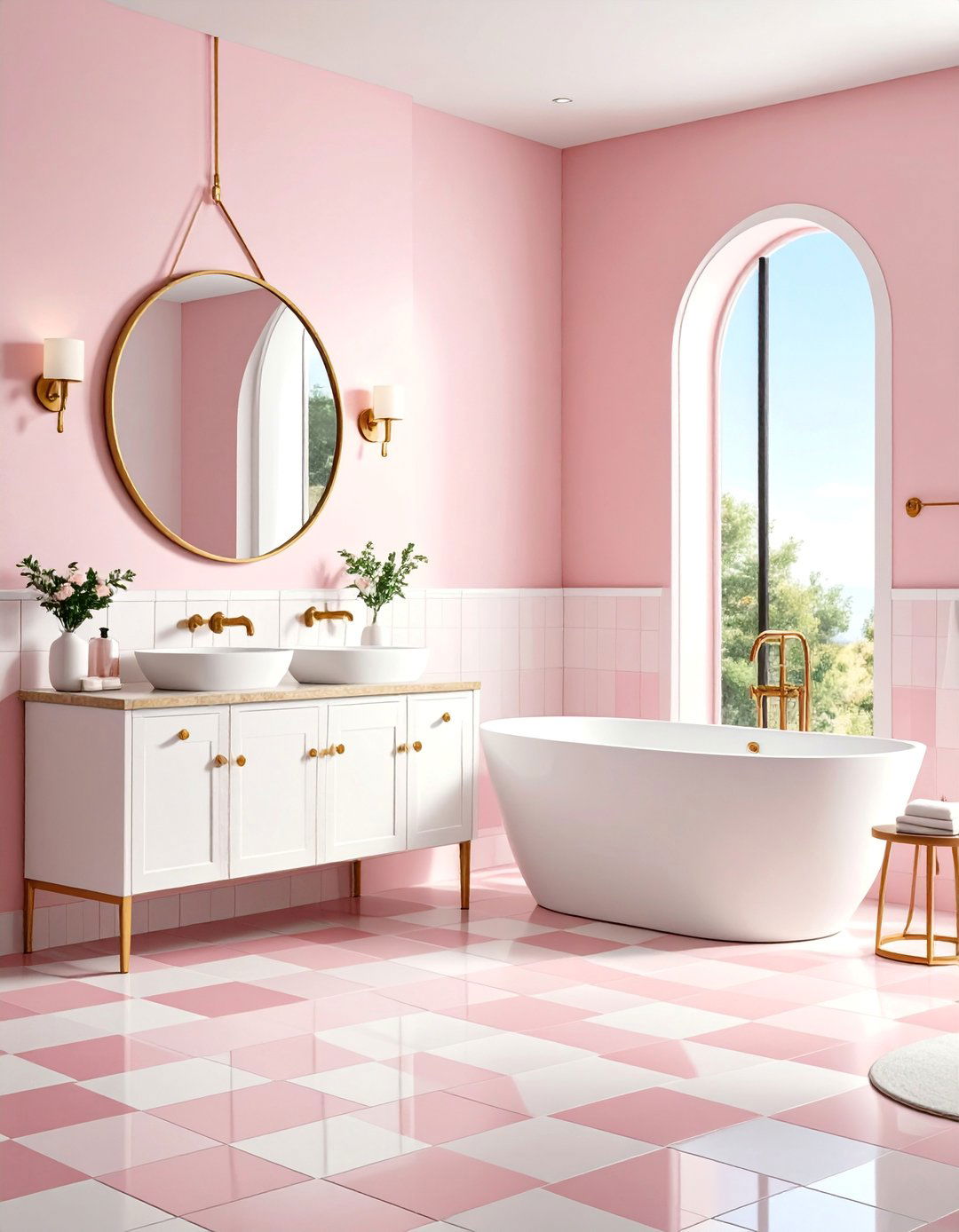 Pink Checkerboard Pattern Bathroom - 25 Pink Tile Bathroom Ideas