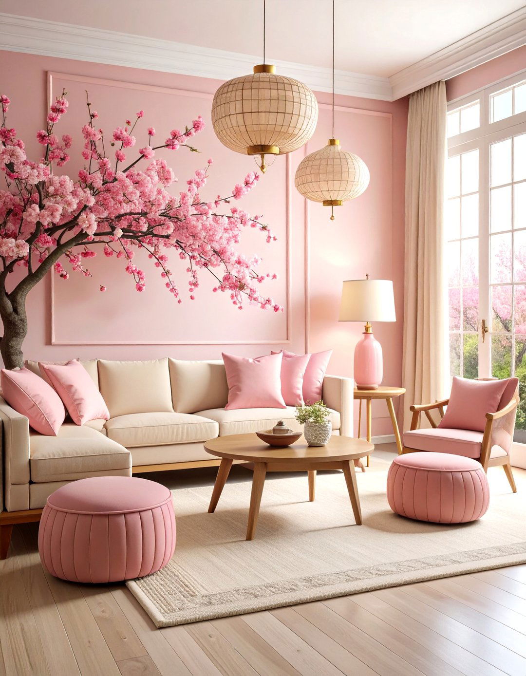 Pink Cherry Blossom Garden Living Room - 25 Chinoiserie Living Room Ideas