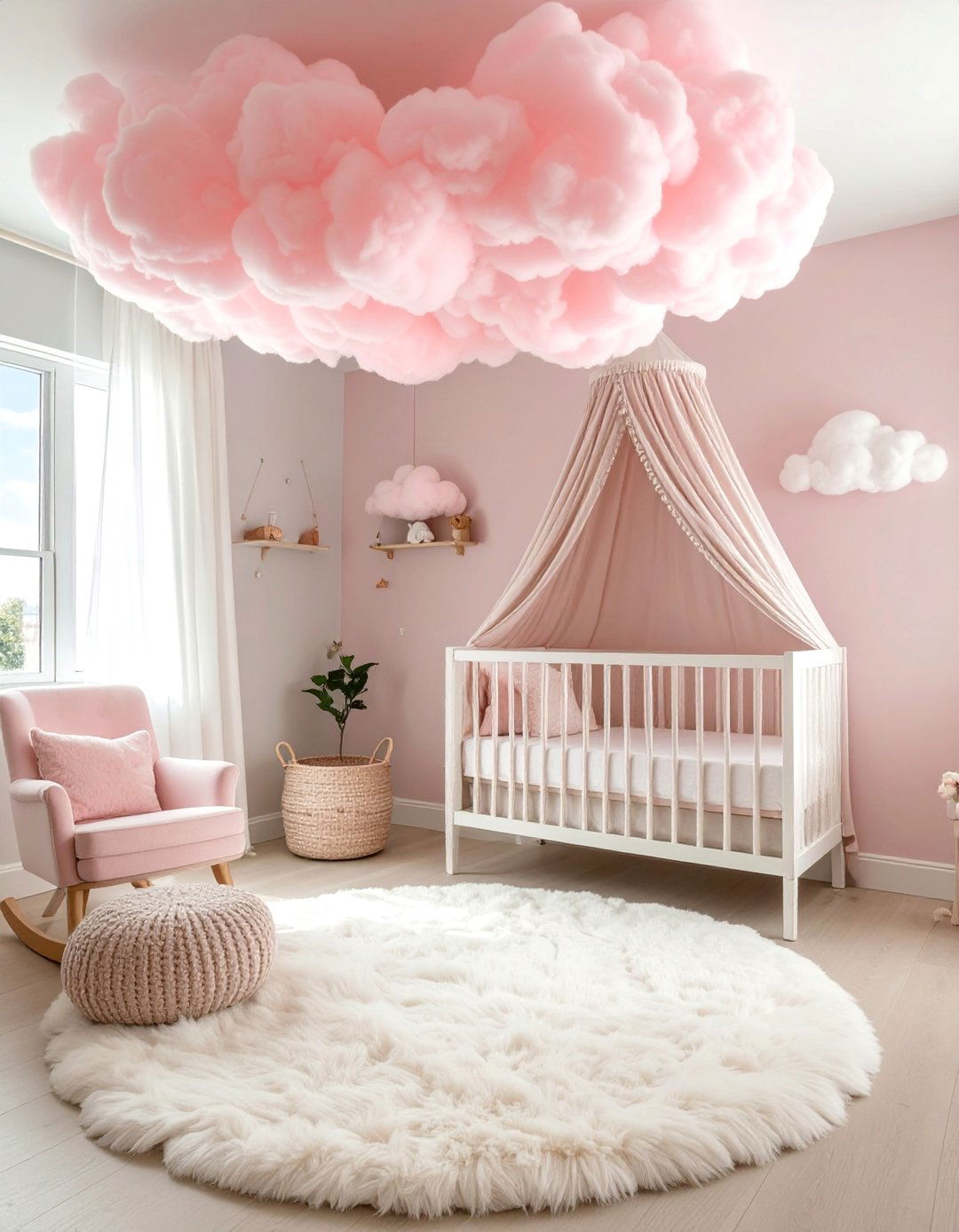 Pink Cloud Ceiling Nursery Design - 25 Pink Nursery Ideas