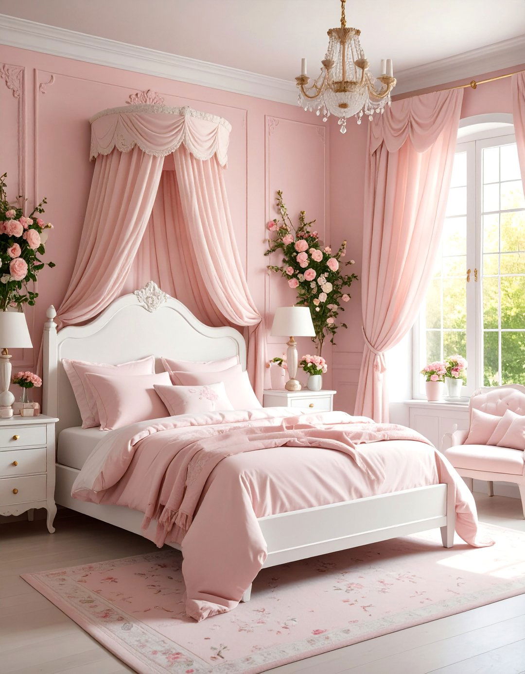 Pink Cottage Bedroom with Floral Wallpaper - 25 Pink Bedroom Ideas