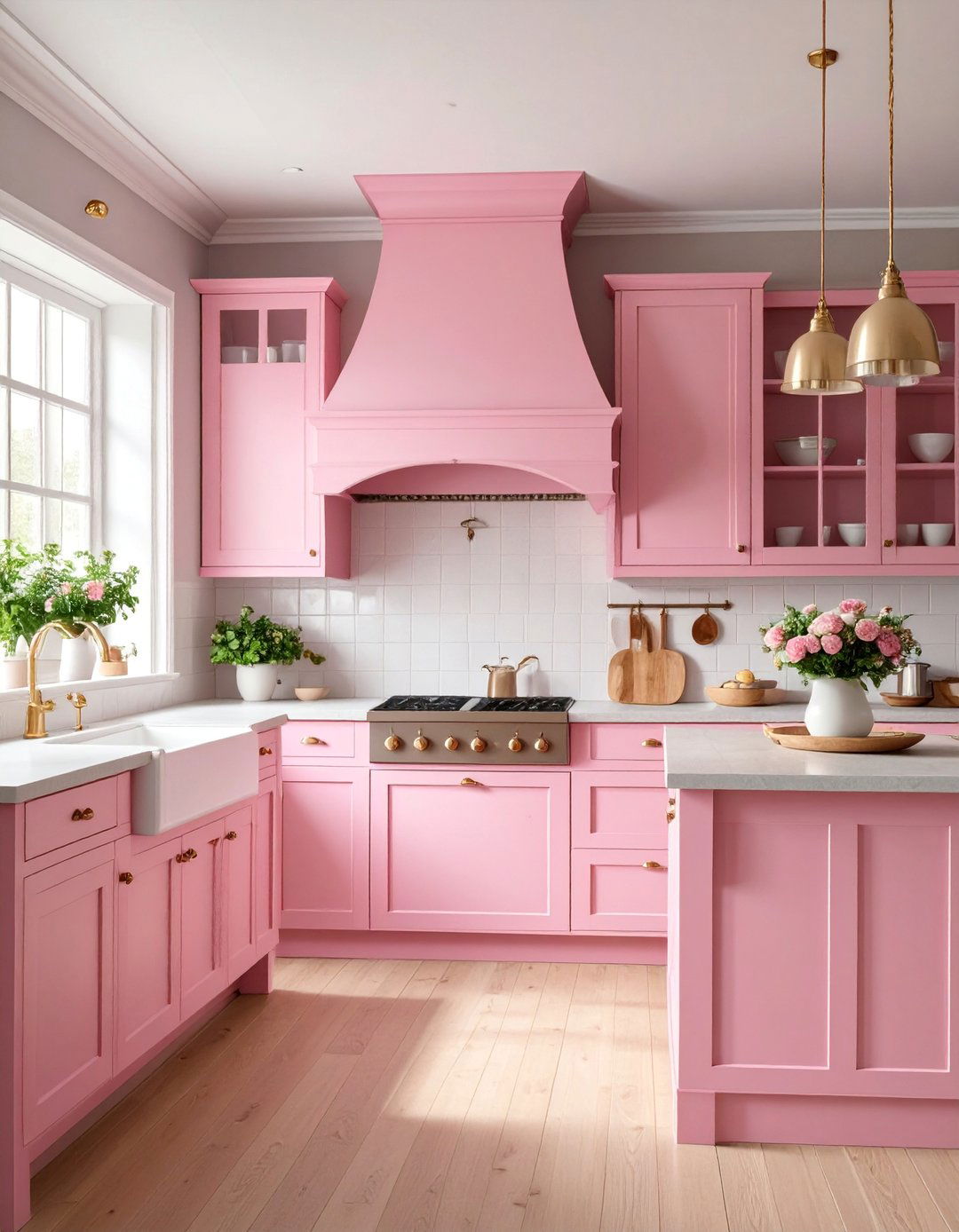Pink Country Kitchen with Traditional Charm - 25 Pink Kitchen Ideas