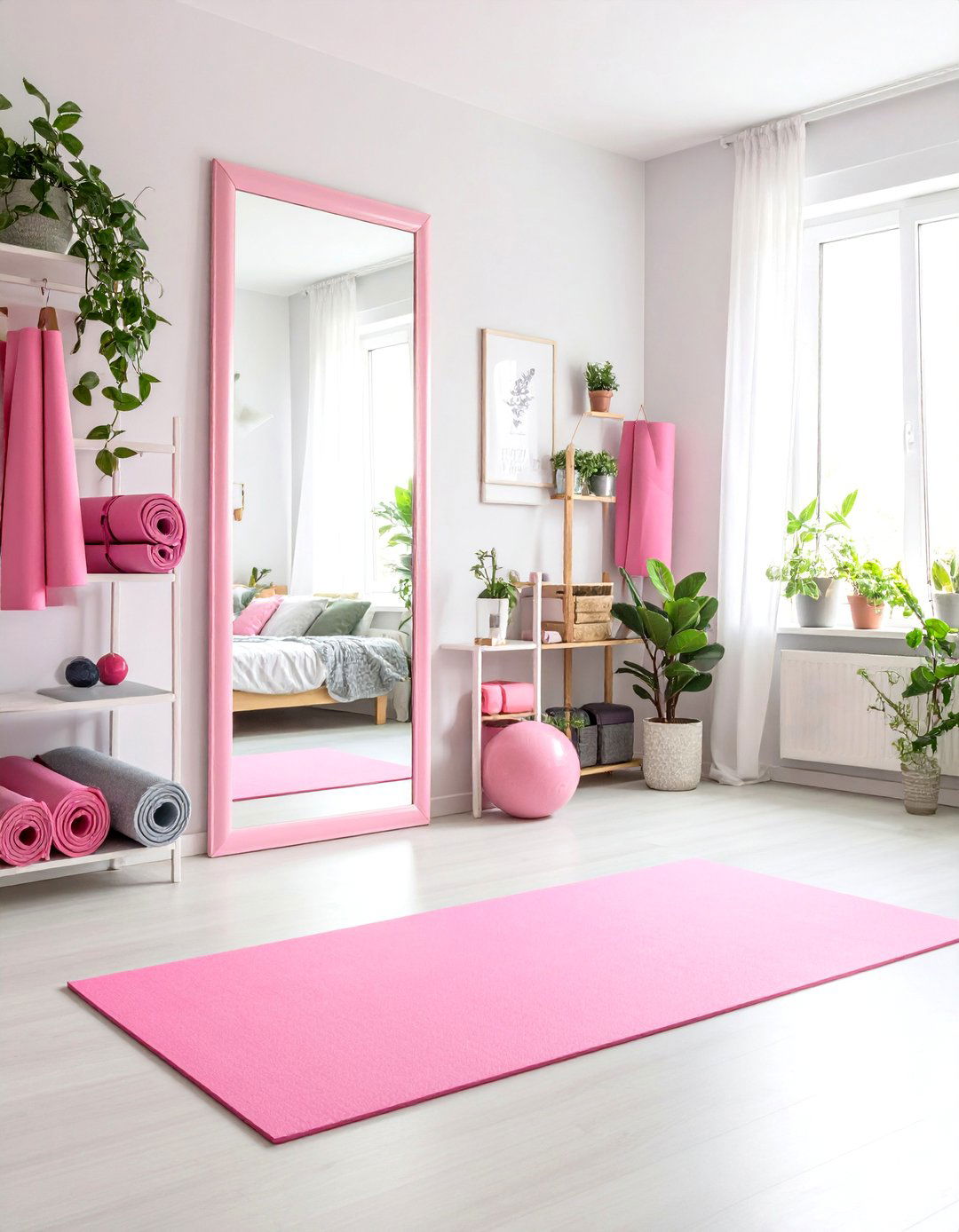 Pink Fitness and Wellness Workout Space - 25 Pink Dorm Room Ideas