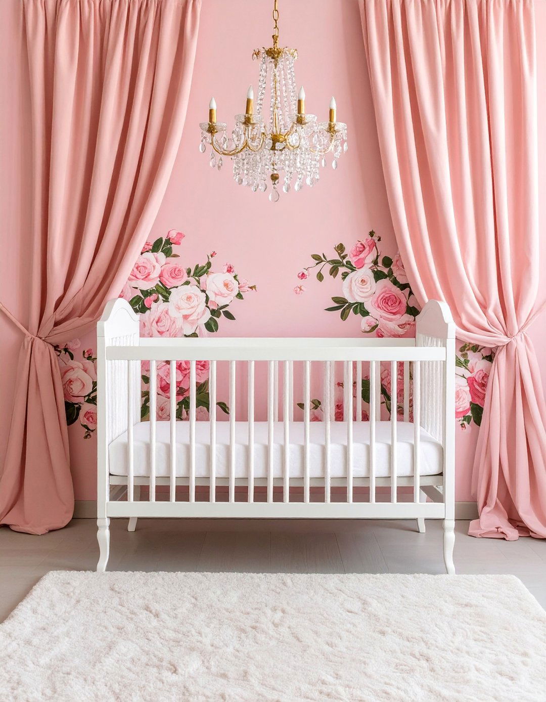Pink Floral Wallpaper Nursery with Vintage Charm - 25 Pink Nursery Ideas