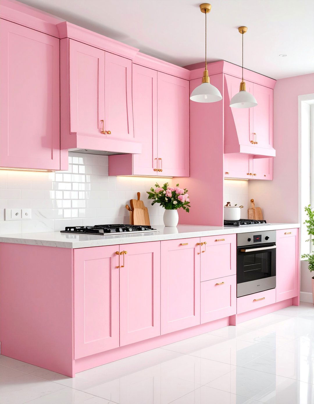 Pink Galley Kitchen with Efficient Layout - 25 Pink Kitchen Ideas