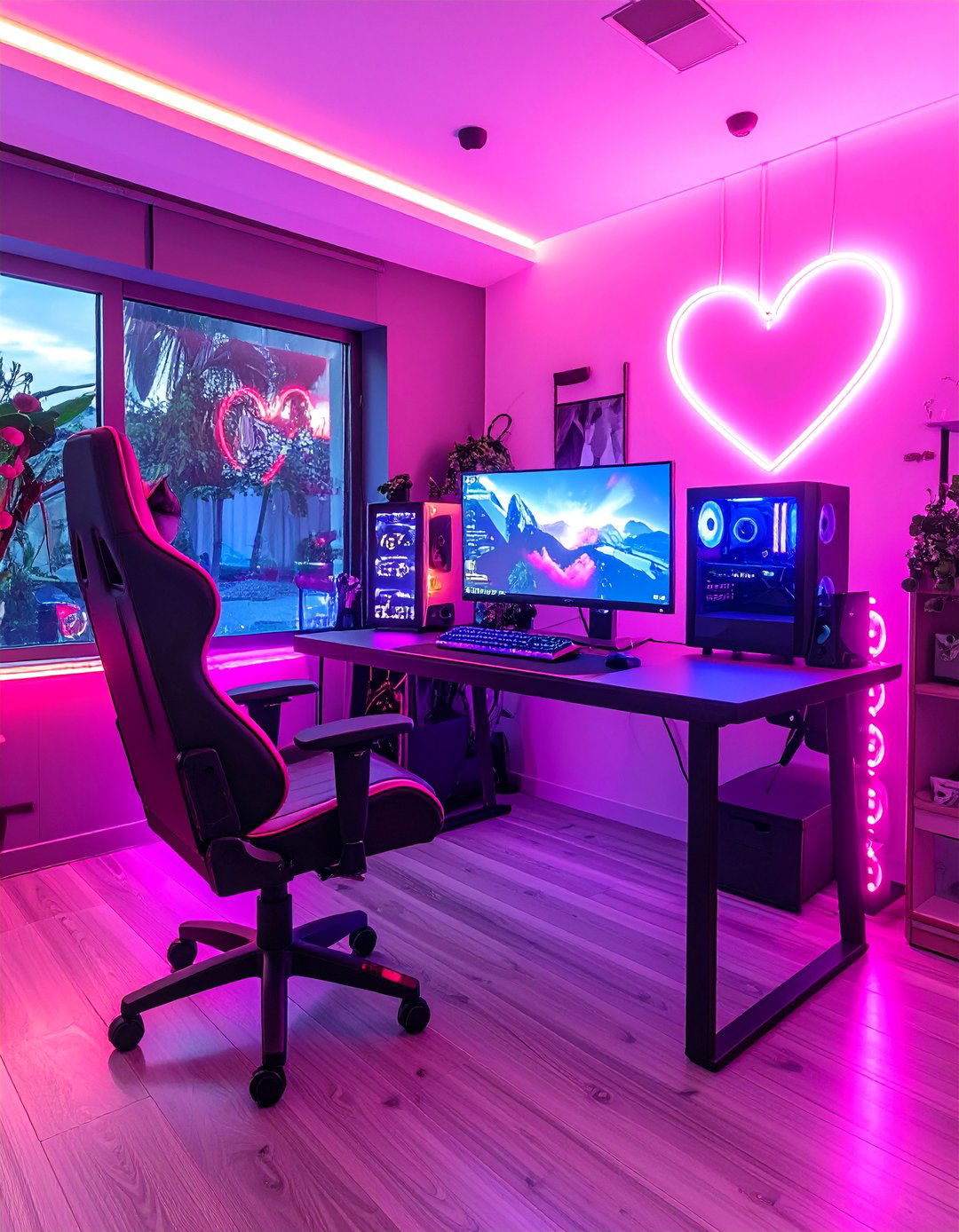 Pink Gaming Setup with Heart Theme - 25 Pink Gaming Setup Ideas