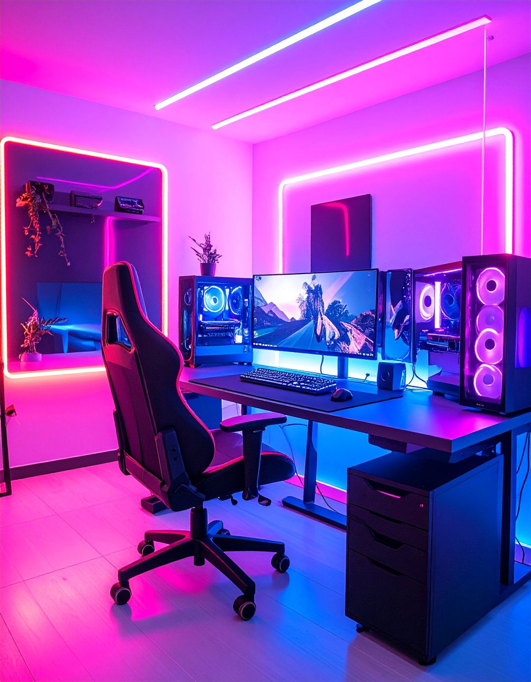 Pink Gaming Setup with Neon Signs - 25 Pink Gaming Setup Ideas