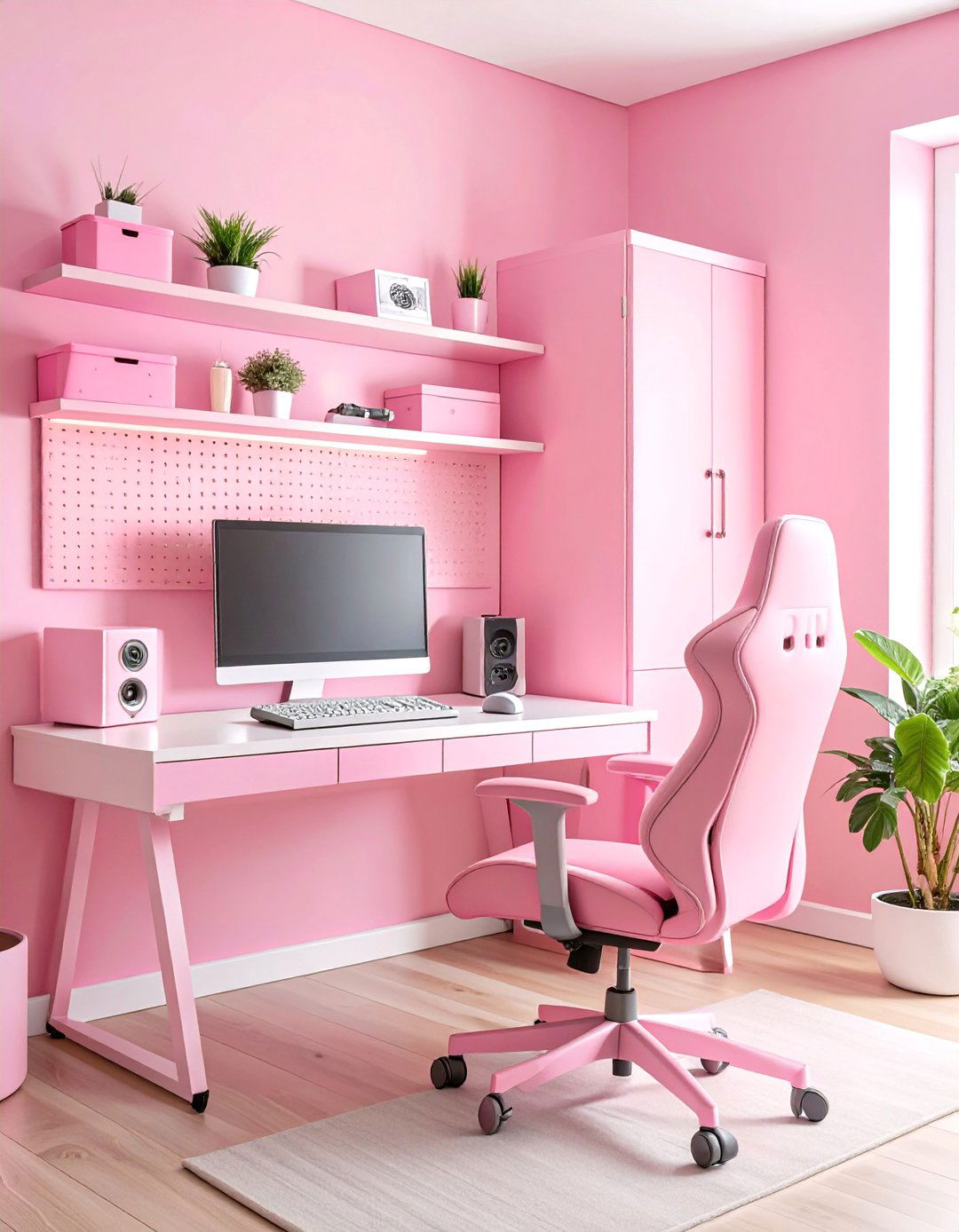 Pink Gaming Setup with Pegboard Organization - 25 Pink Gaming Setup Ideas