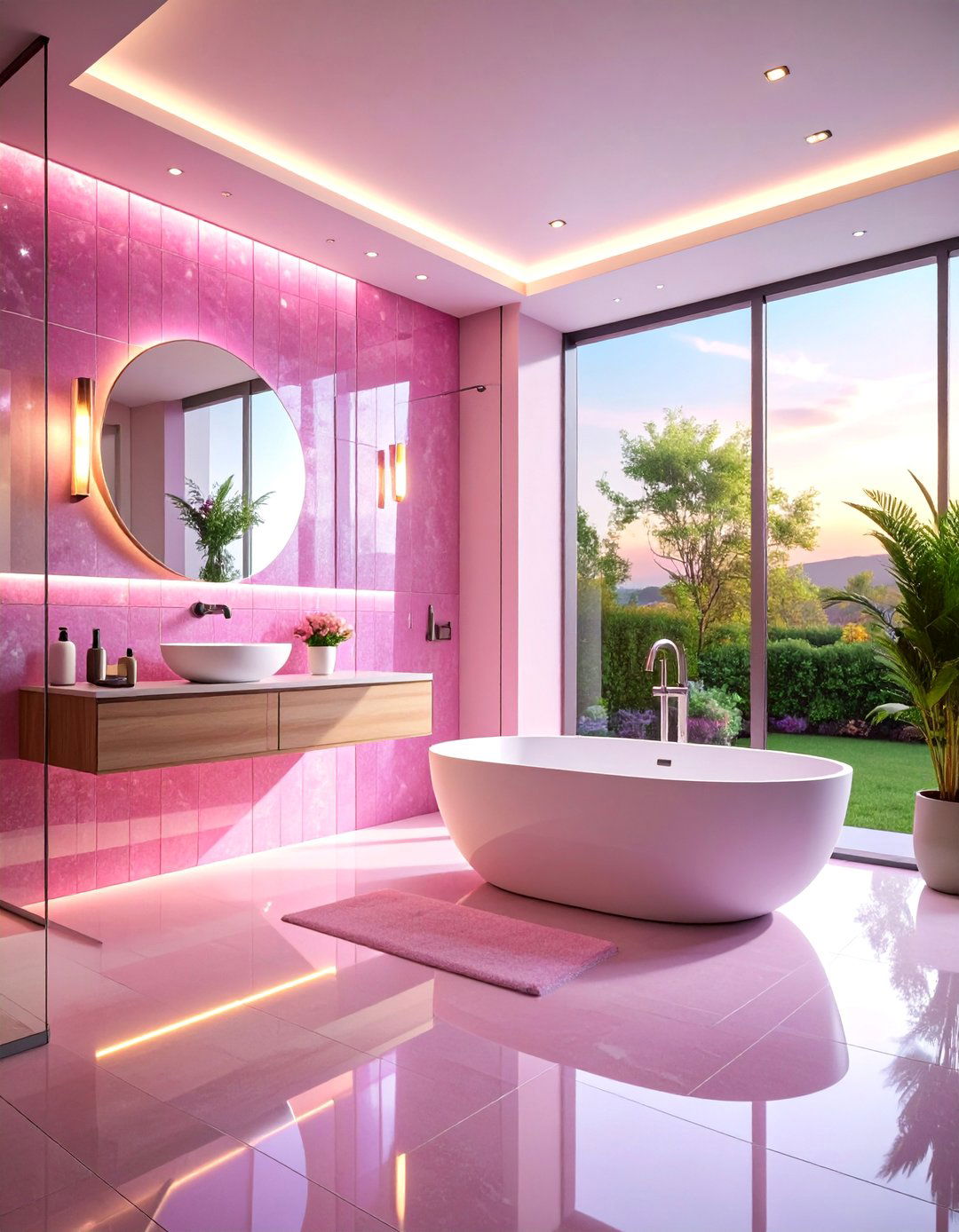 Pink Glass Tile Contemporary Bathroom - 25 Pink Tile Bathroom Ideas