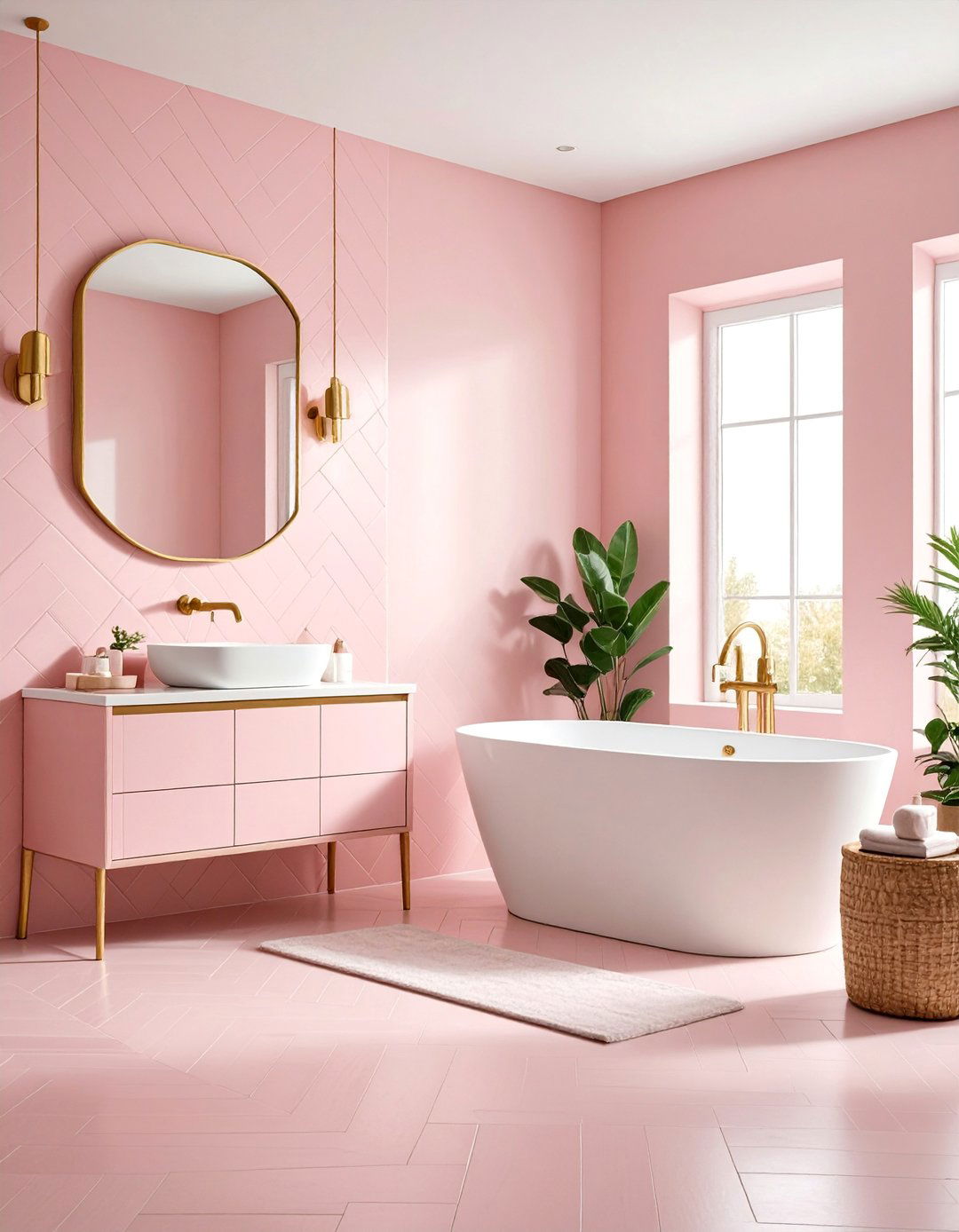 Pink Herringbone Pattern Bathroom - 25 Pink Tile Bathroom Ideas