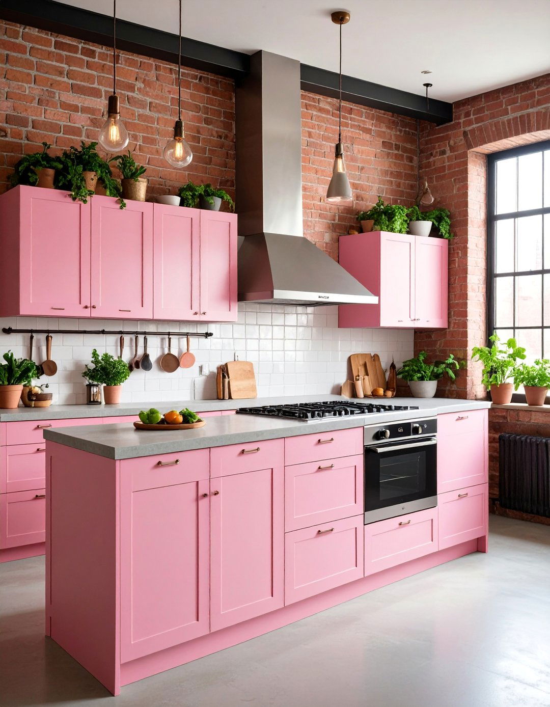 Pink Industrial Kitchen with Modern Edge - 25 Pink Kitchen Ideas