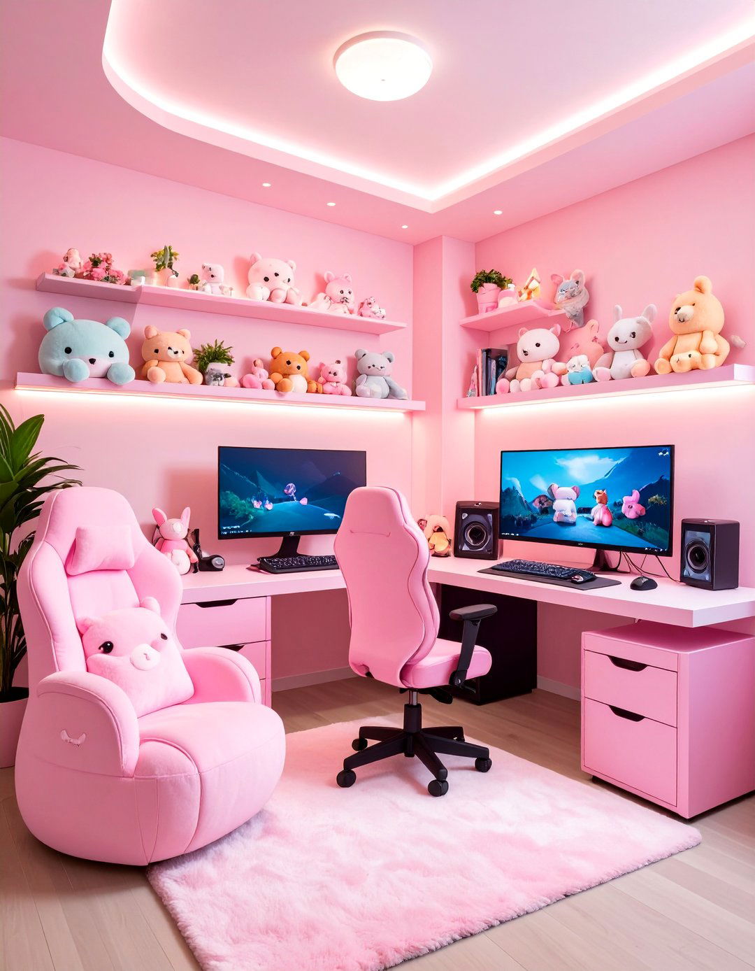Pink Kawaii Plushie Gaming Setup - 25 Pink Gaming Setup Ideas