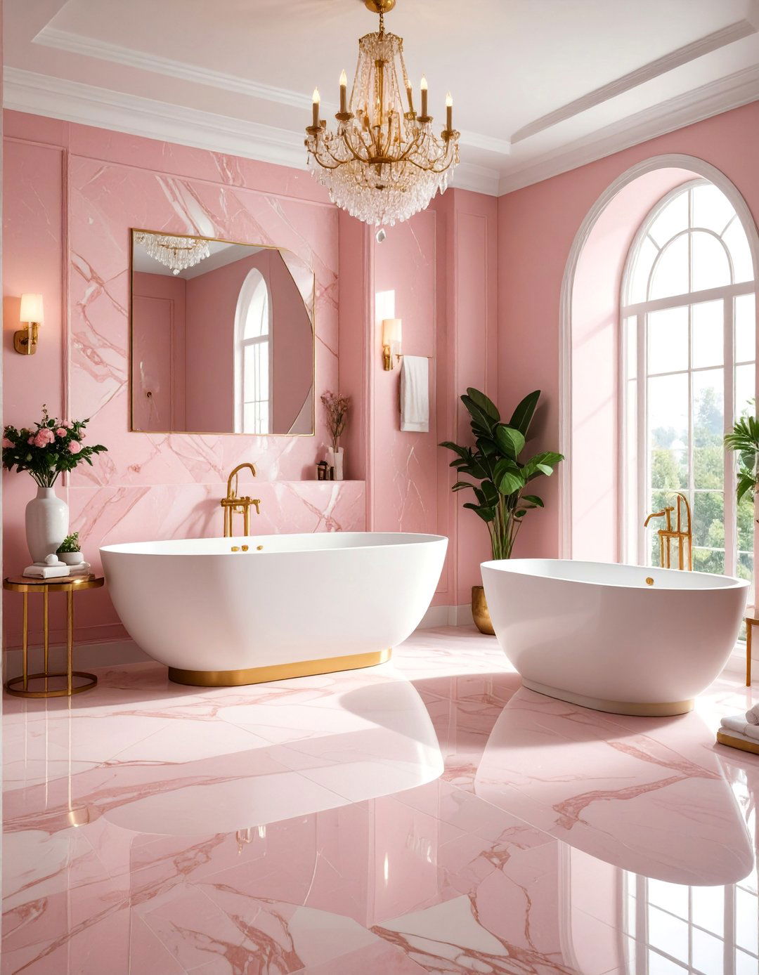 Pink Marble Effect Bathroom - 25 Pink Tile Bathroom Ideas