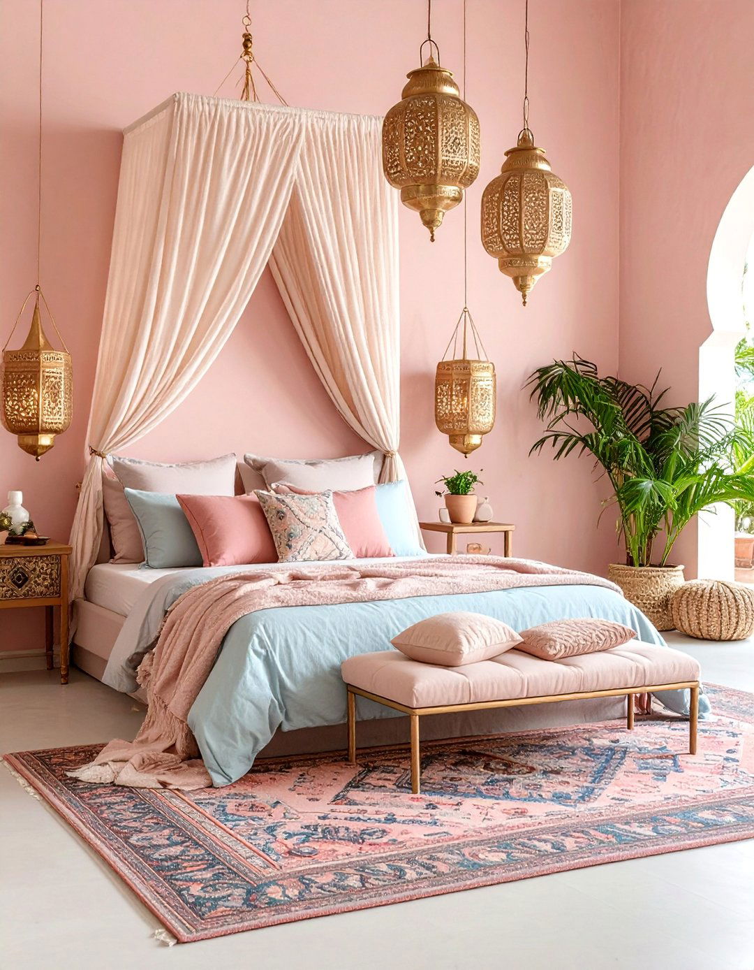 Pink Moroccan Bedroom with Rich Textiles - 25 Pink Bedroom Ideas