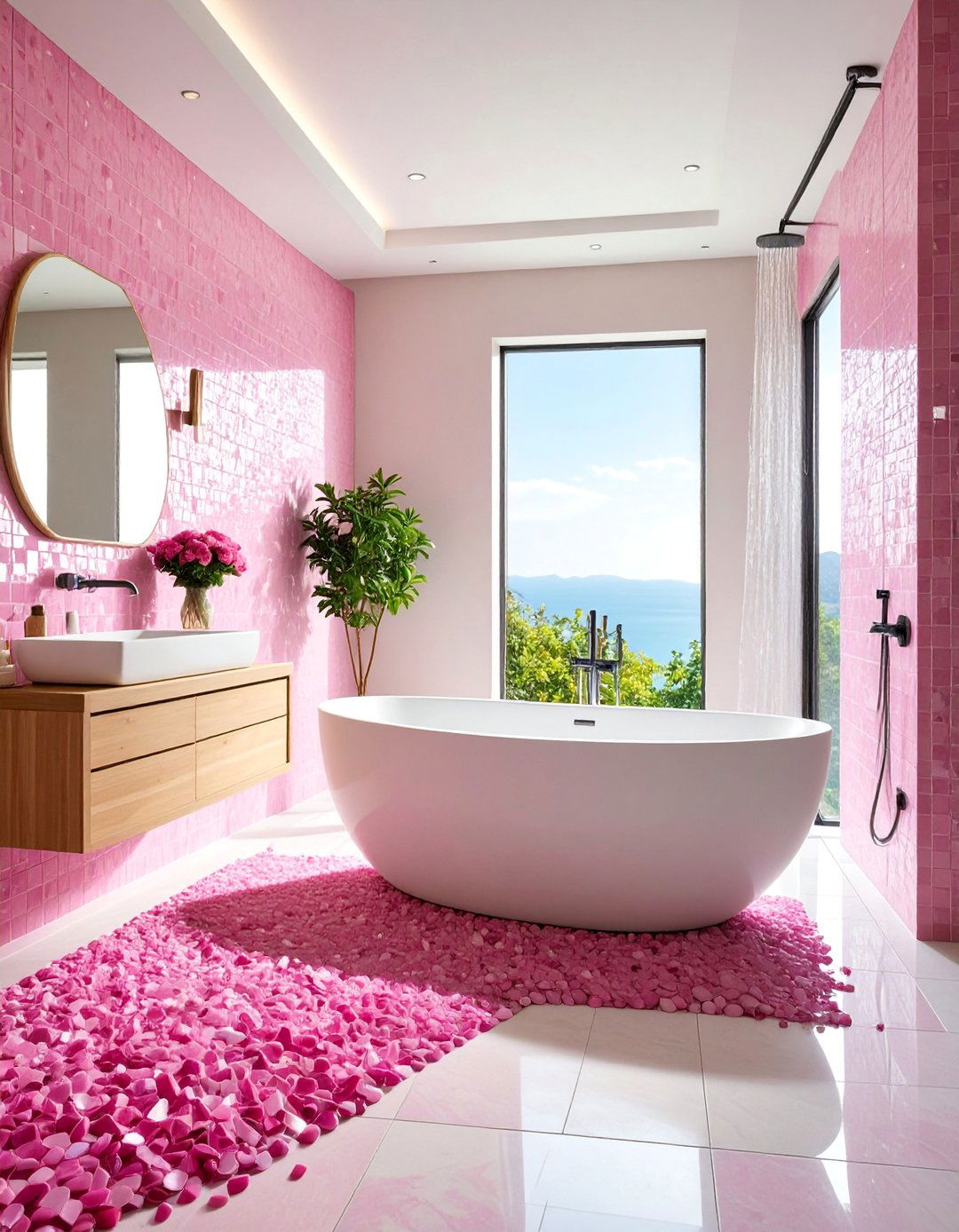 Pink Mosaic Spa Bathroom - 25 Pink Tile Bathroom Ideas