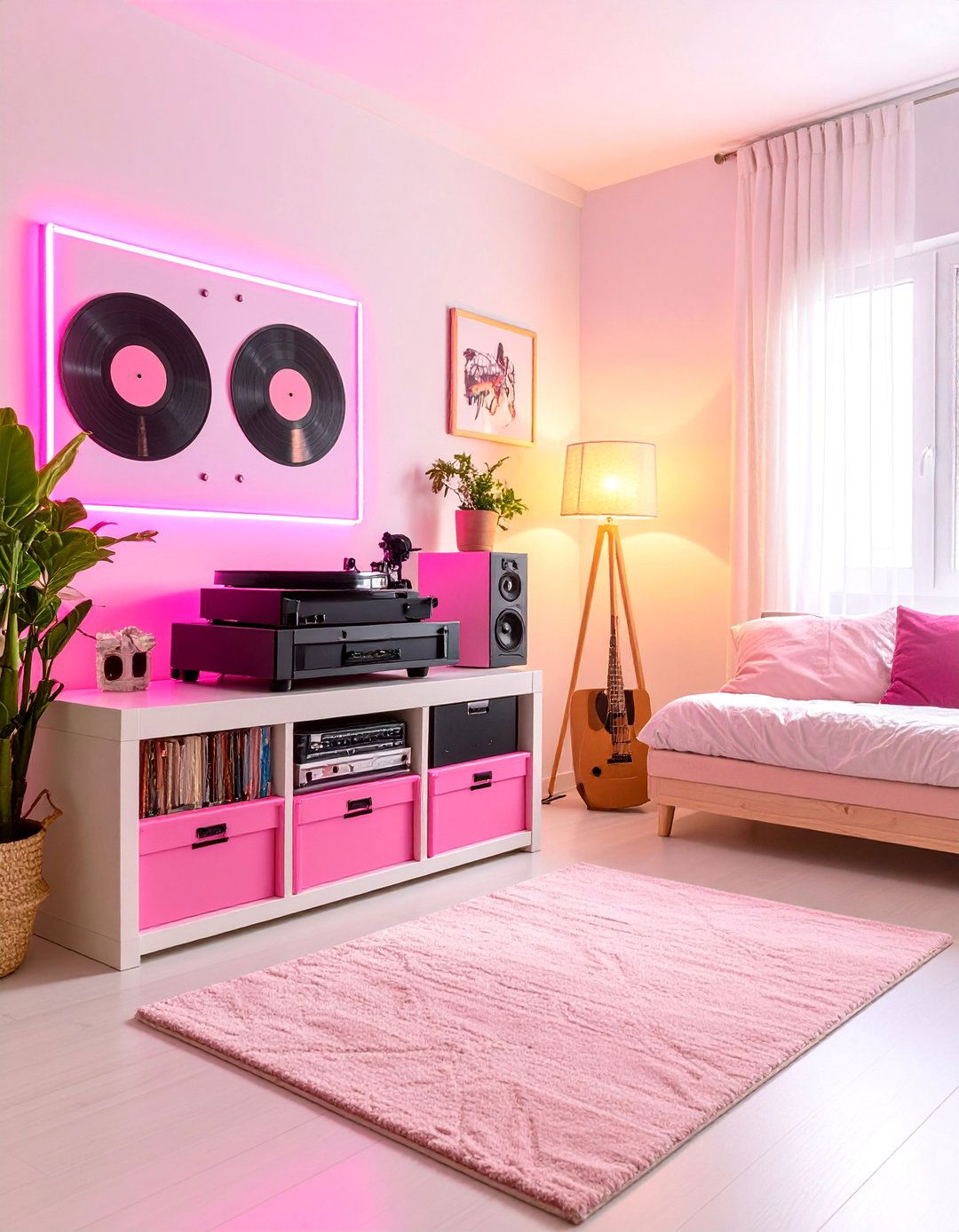 Pink Music and Entertainment Zone - 25 Pink Dorm Room Ideas