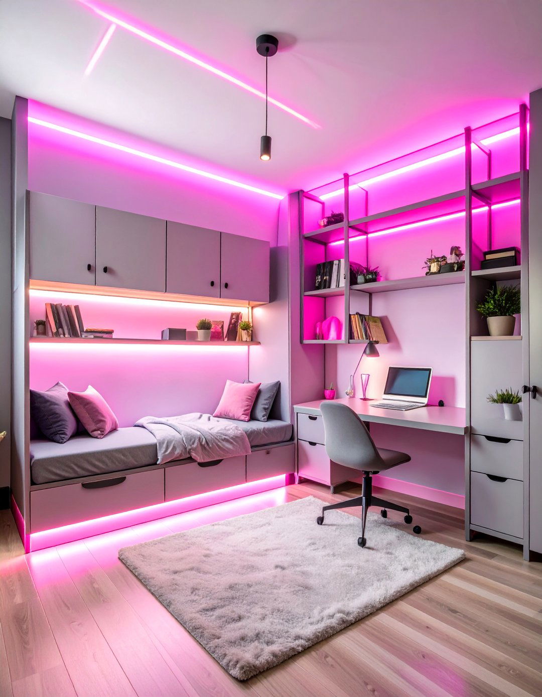 Pink Neon Urban Loft - 25 Pink Dorm Room Ideas