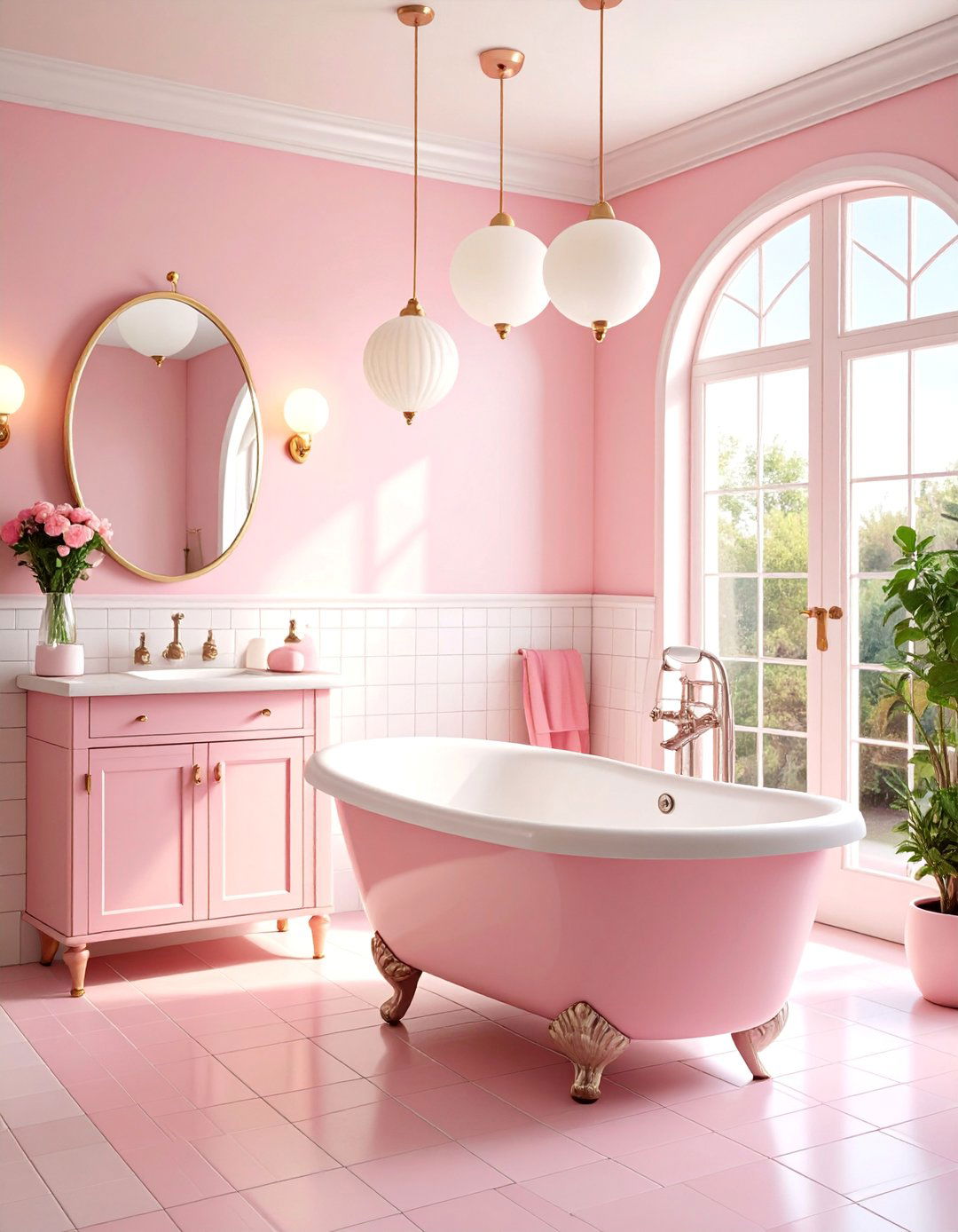 Pink Penny Tile Retro Bathroom - 25 Pink Tile Bathroom Ideas