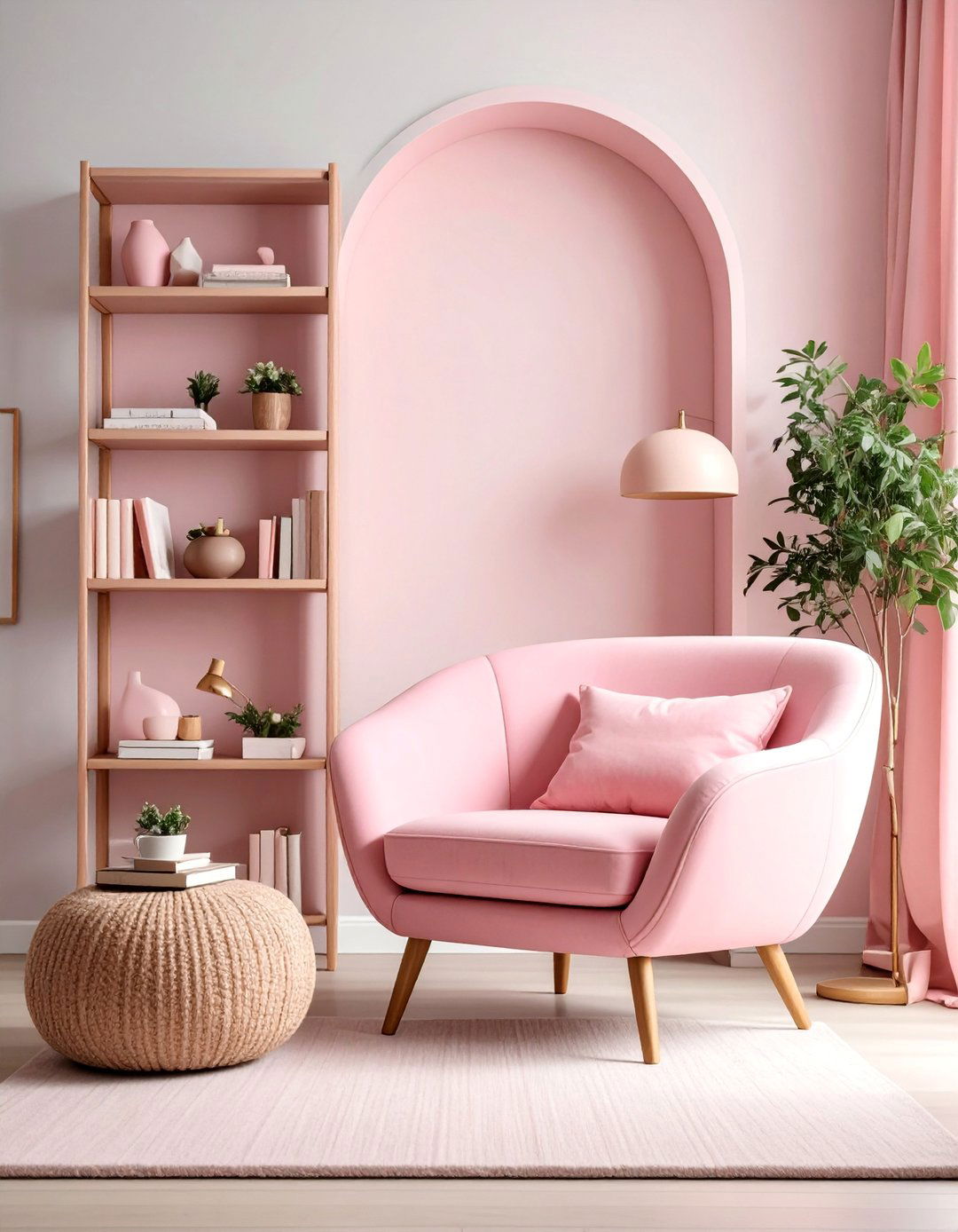 Pink Reading Nook Living Room with Cozy Corner - 25 Pink Living Room Ideas