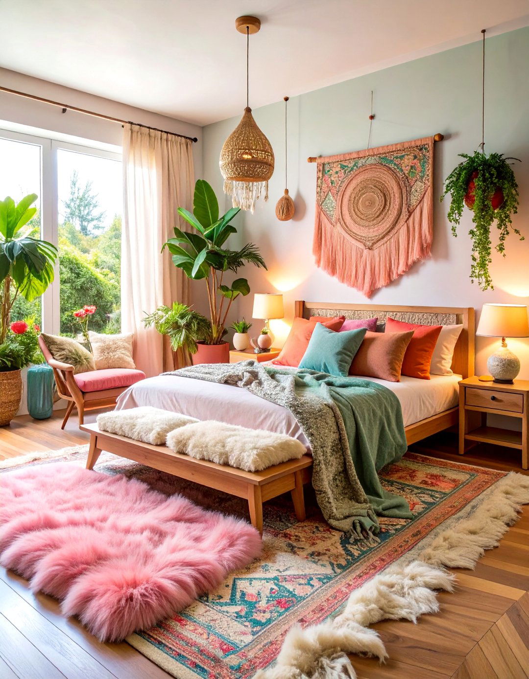 Pink Sheepskin Cozy Corner Bedroom - 25 Pink Boho Bedroom Ideas