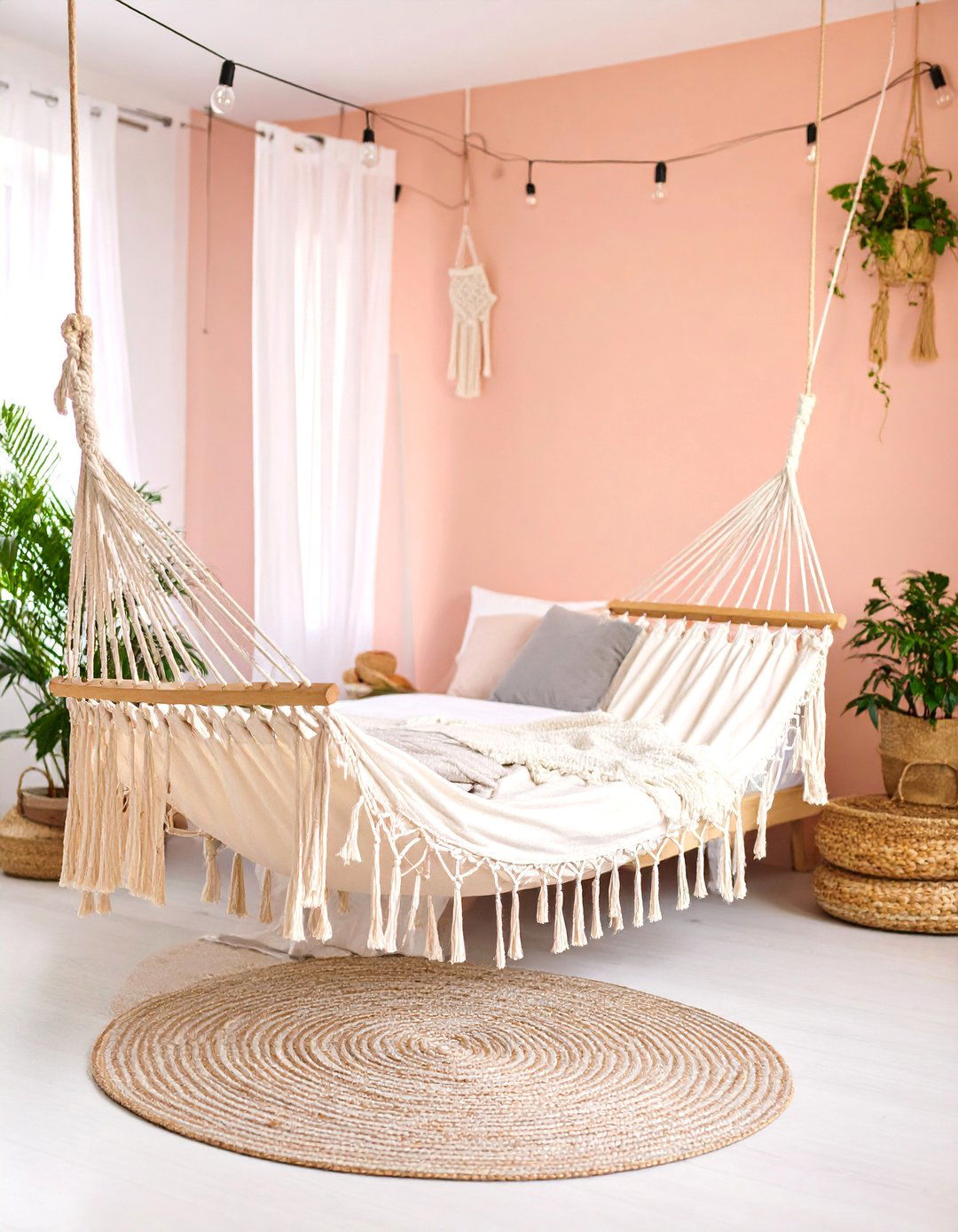 Pink Sunset Hammock Bedroom - 25 Pink Boho Bedroom Ideas