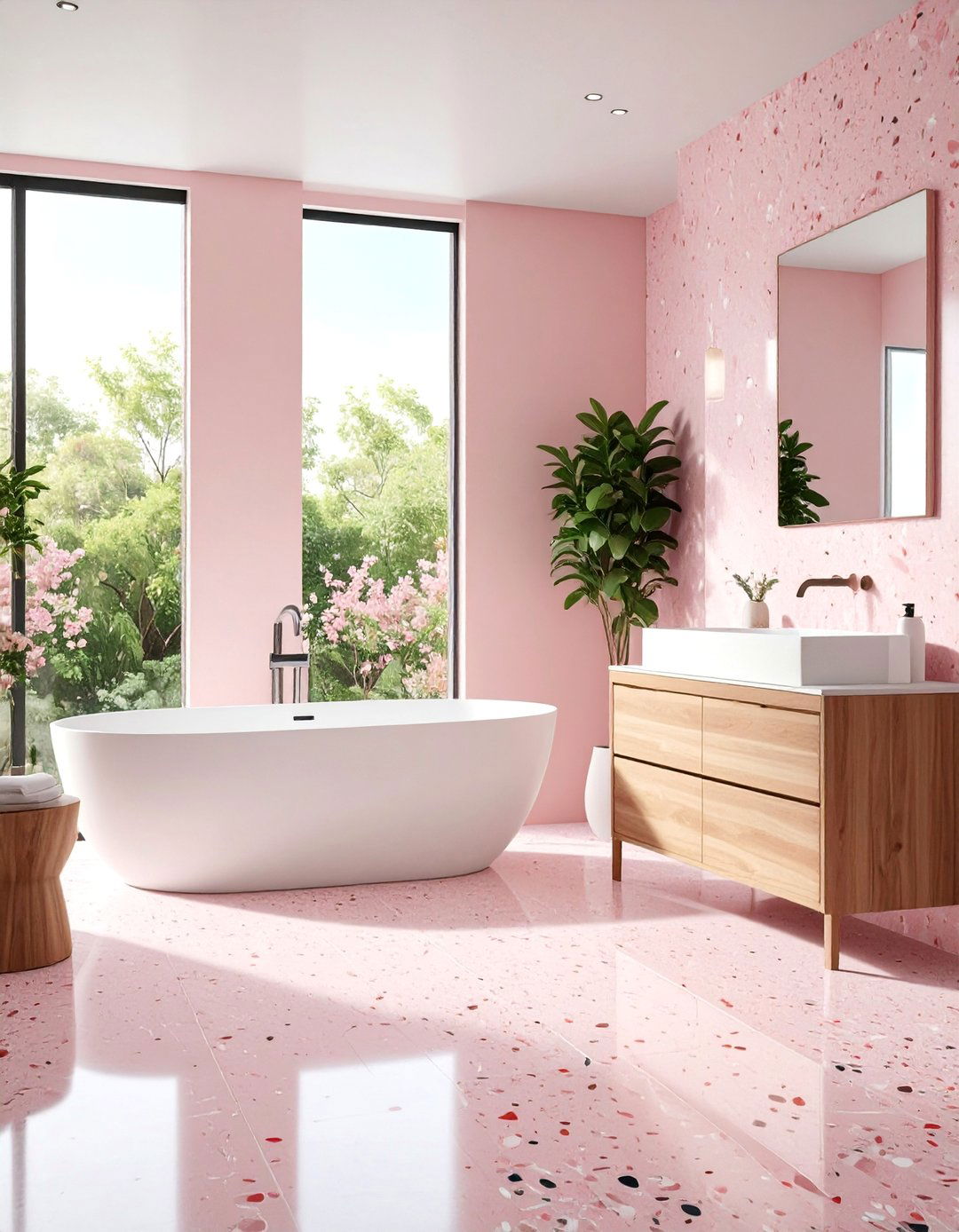 Pink Terrazzo Contemporary Bath - 25 Pink Bathroom Ideas