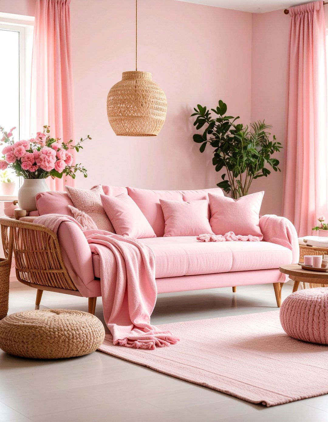 Pink Textiles Emphasis Living Room with Layered Fabrics - 25 Pink Living Room Ideas