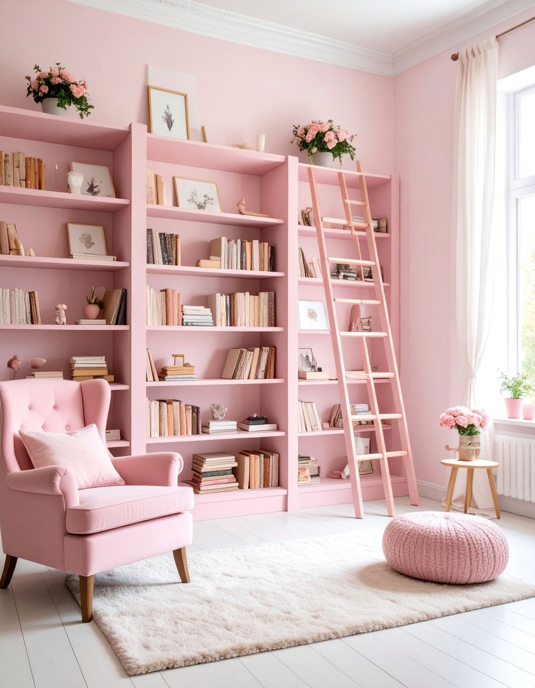 Pink Vintage Library Reading Nook - 25 Pink Dorm Room Ideas