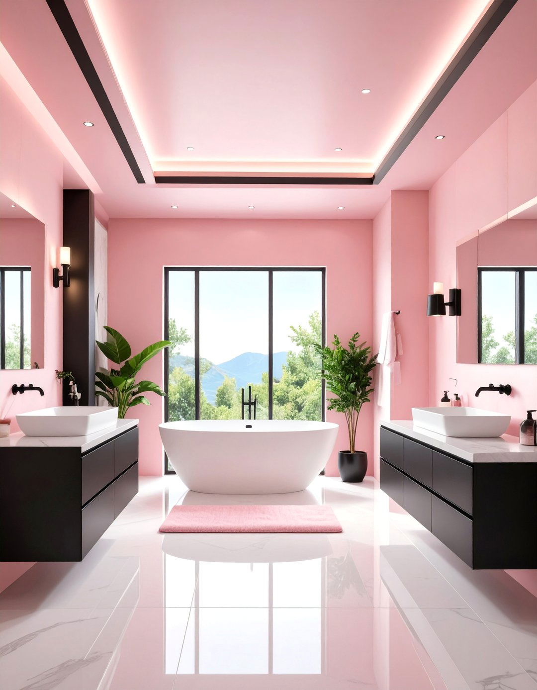Pink and Black Accent Ceiling Bathroom - 25 Pink and Black Bathroom Ideas