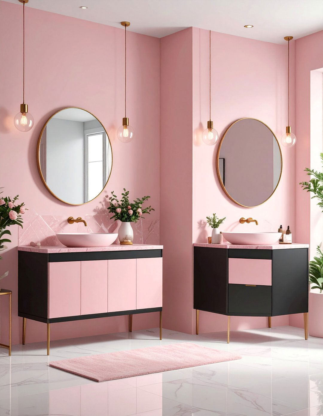 Pink and Black Double Vanity Bathroom - 25 Pink and Black Bathroom Ideas