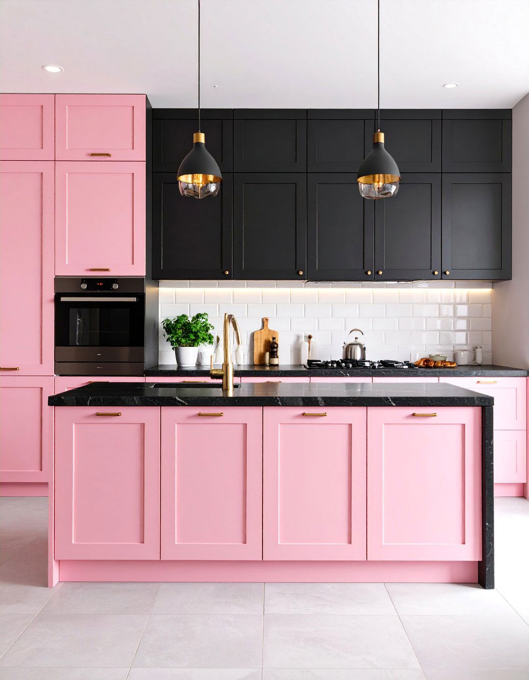 Pink and Black Modern Kitchen with Bold Contrast - 25 Pink Kitchen Ideas