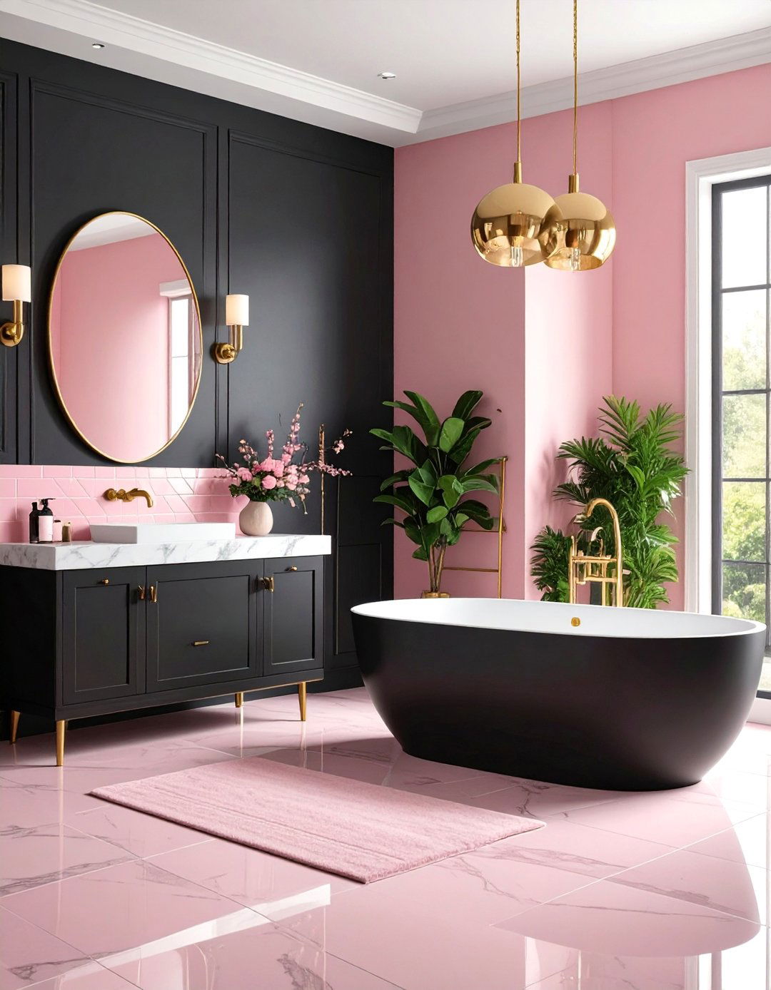 Pink and Black Monochrome Drama - 25 Pink Bathroom Ideas