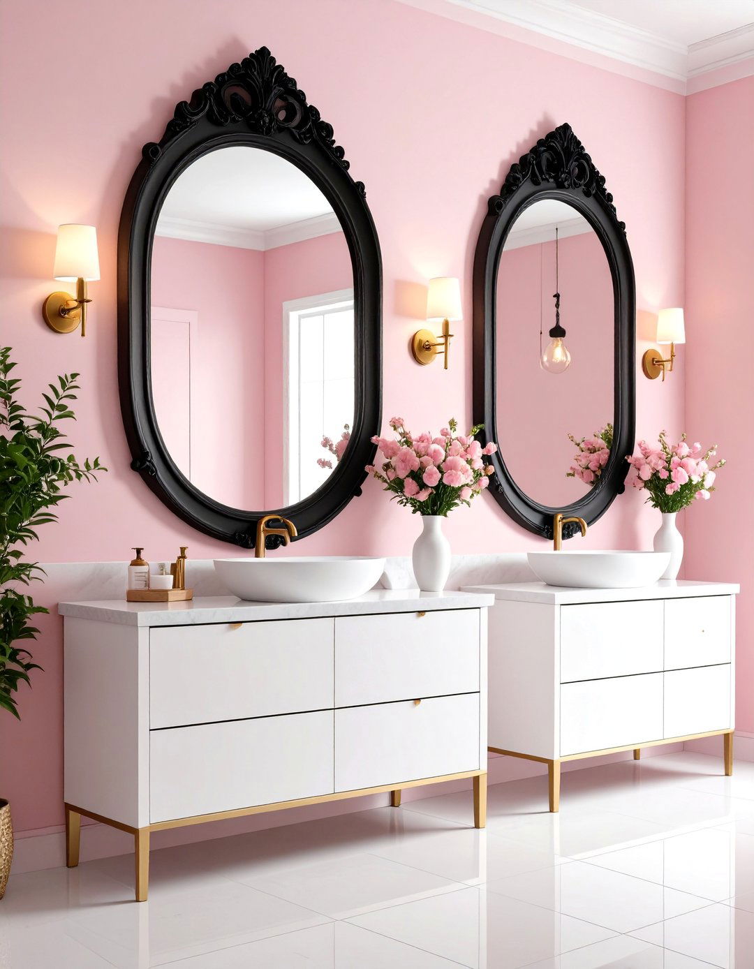 Pink and Black Oversized Mirror Bathroom - 25 Pink and Black Bathroom Ideas