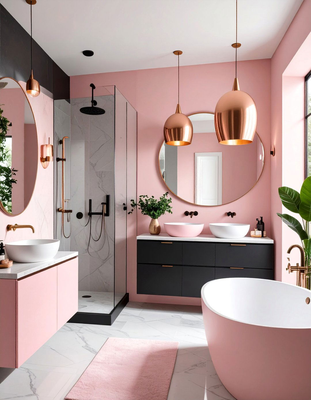 Pink and Black Pendant Lighting Bathroom - 25 Pink and Black Bathroom Ideas