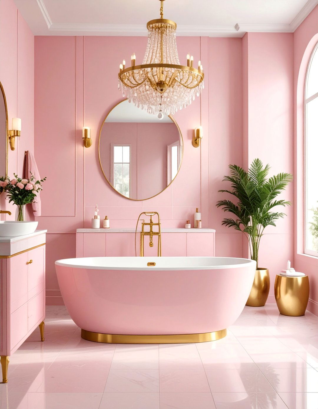 Pink and Gold Glam Bathroom - 25 Pink Tile Bathroom Ideas