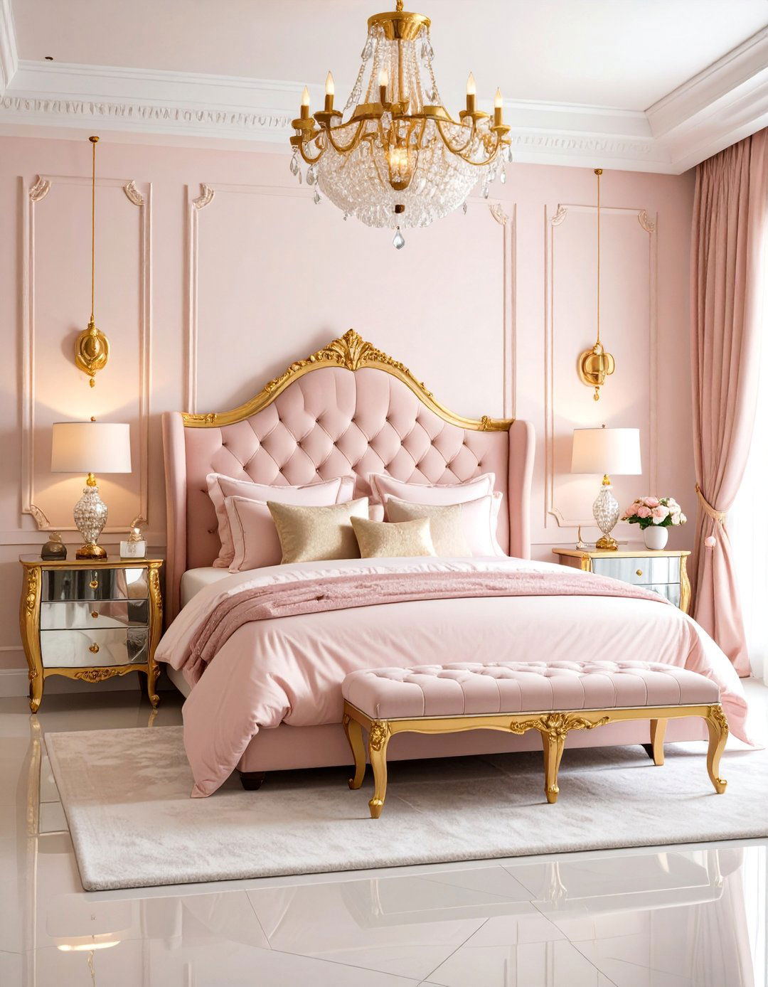 Pink and Gold Glam Retreat with Mirrored Furniture - 25 Small Bedroom Ideas