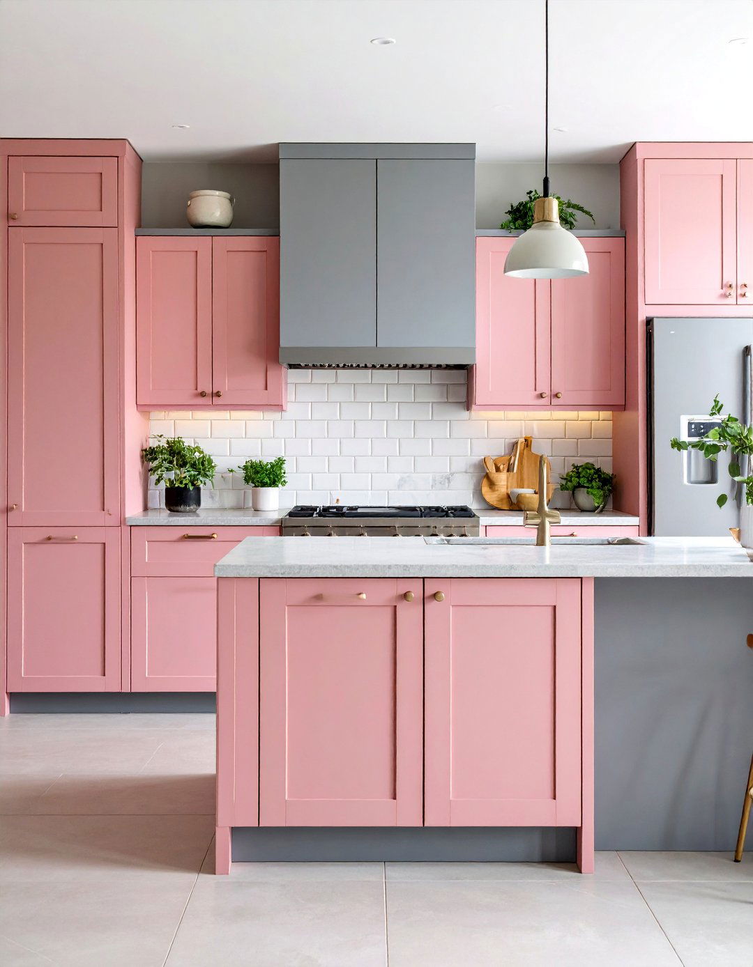 Pink and Gray Contemporary Kitchen with Clean Aesthetics - 25 Pink Kitchen Ideas