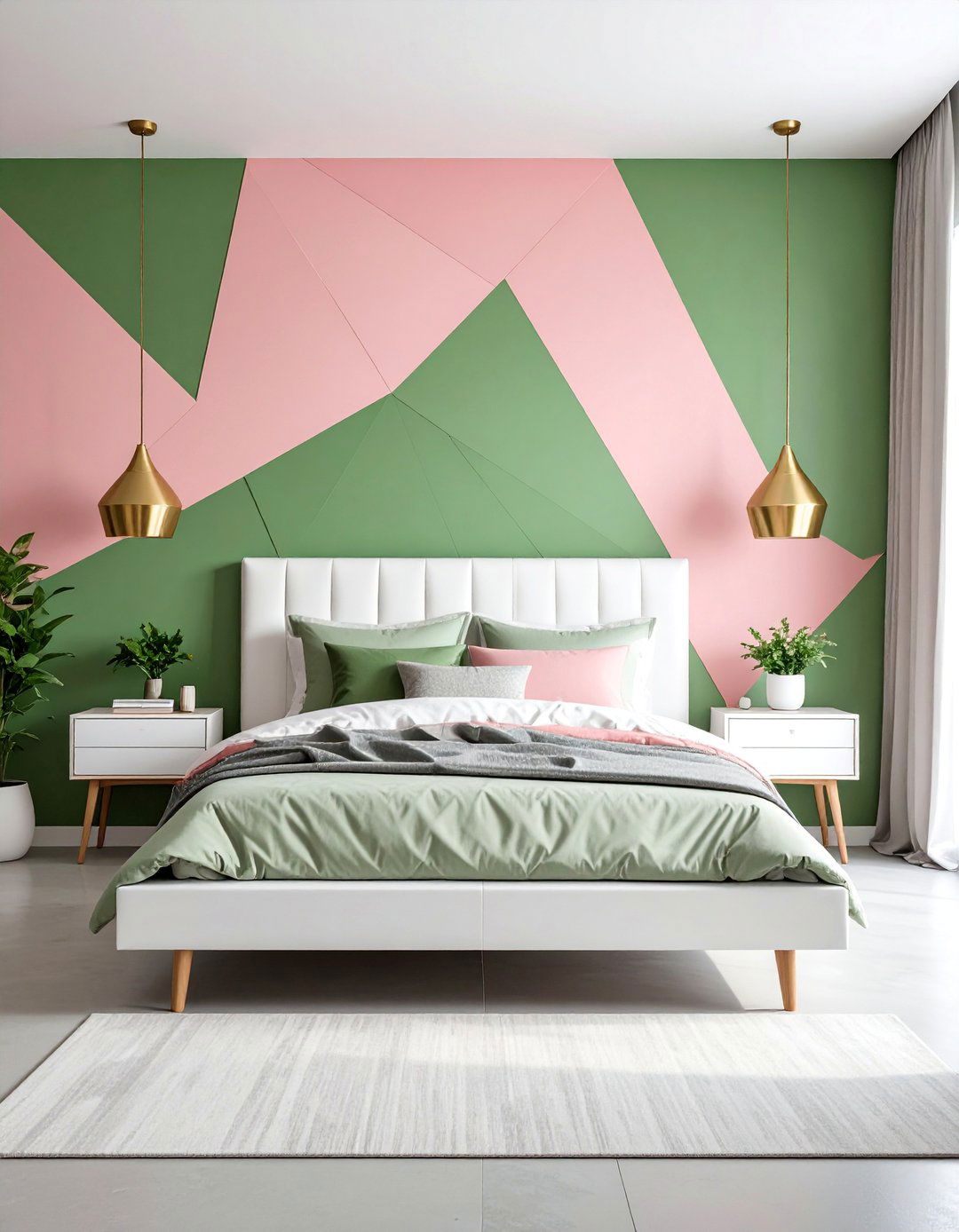 Pink and Green Geometric Modern Bedroom - 25 Pink and Green Bedroom Ideas