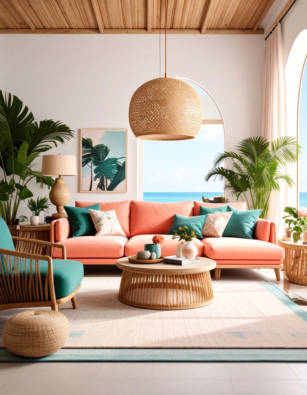 Pink and Green Palm Beach Living Room - 25 Preppy Living Room Ideas
