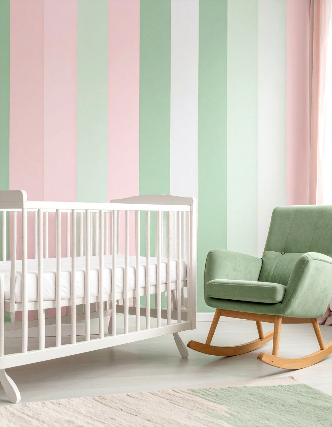 Pink and Green Stripe Wall Treatment - 25 Pink and Green Nursery Ideas