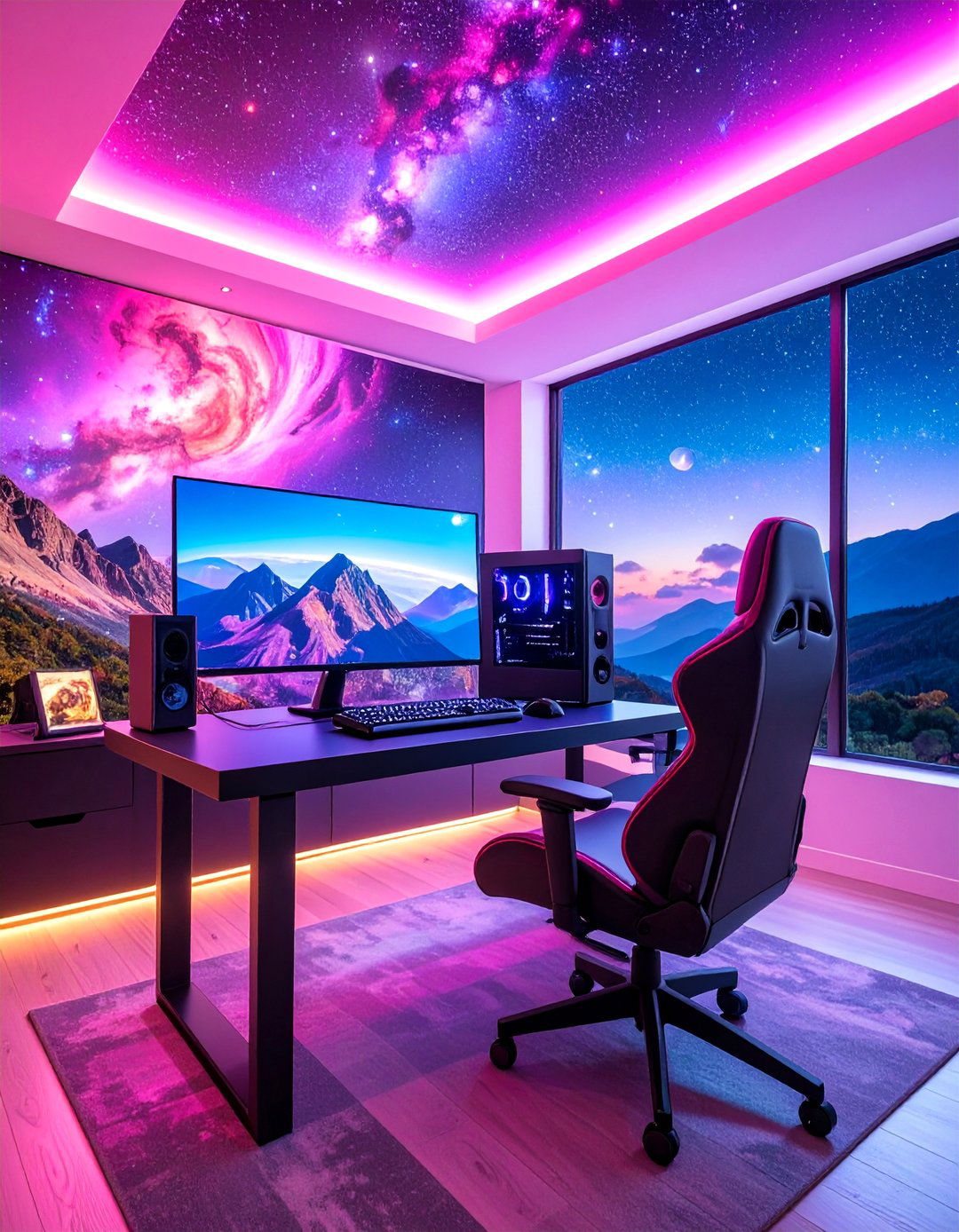 Pink and Purple Galaxy Gaming Setup - 25 Pink Gaming Setup Ideas