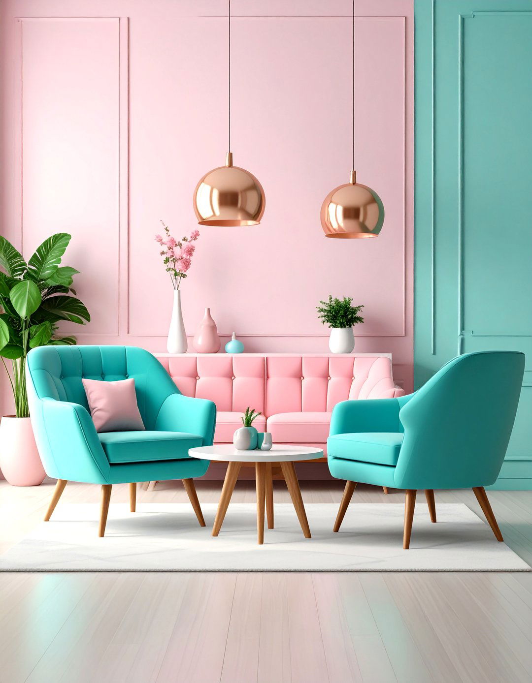 Pink and Turquoise Feminine Atomic Design - 25 1950s Living Room Ideas