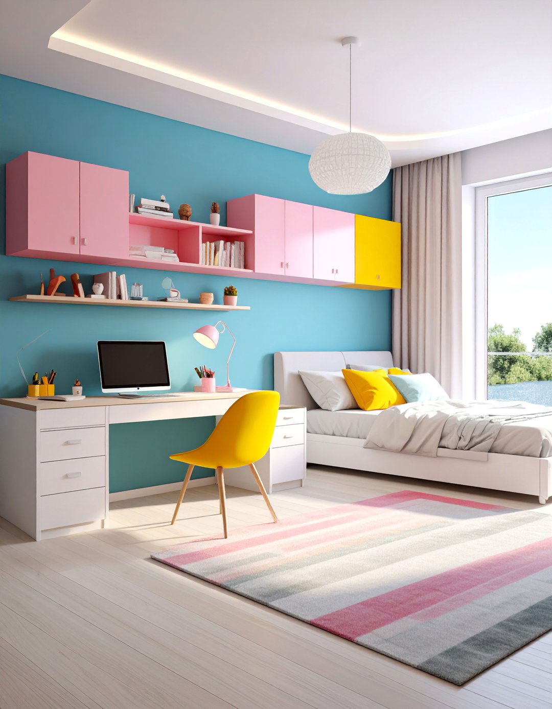 Pink and White Bedroom with Workspace Integration - 25 Pink and White Bedroom Ideas