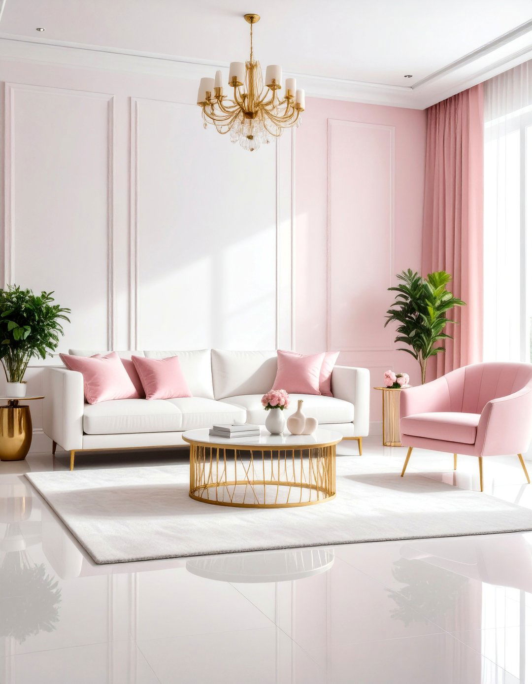 Pink and White Living Room with Clean Contrast - 25 Pink Living Room Ideas