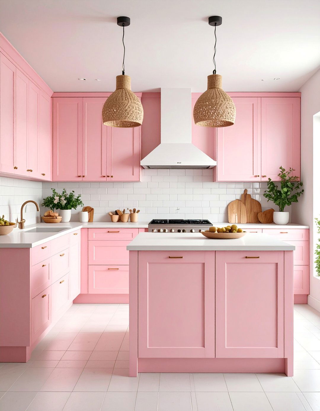 Pink and White Scandinavian Kitchen with Natural Elements - 25 Pink Kitchen Ideas